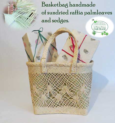 basketbag handmade of raffia palmleaves and sedges