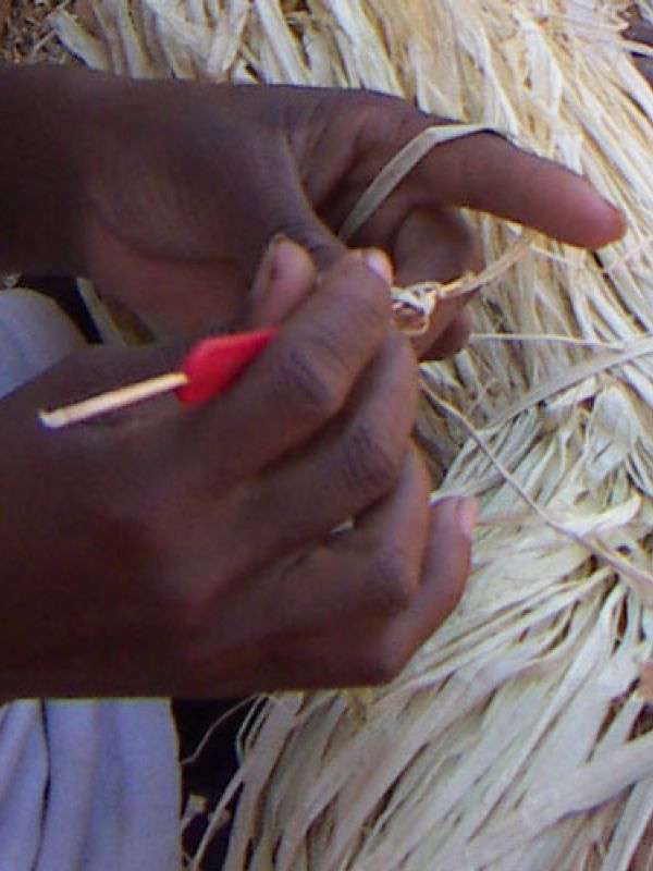 1 Here begins crochet of a new product of raffia palm leaves.